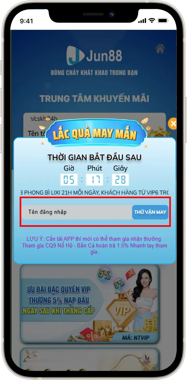 Bước 6: Nhập Tên đăng nhập » THỬ VẬN MAY